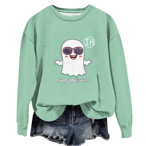 <span class=keywords><strong>Felpa</strong></span> firmata Happy Halloween spettrale con stampa fantasma ampia e accogliente girocollo felpe di spugna francese da donna - Product Image 1