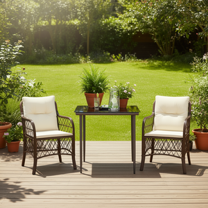Set Bistrot in Polyrattan Marrone con Cuscini, 2 Posti, Arredamento da Giardino per Esterni, Design Contemporaneo - Product Image 2