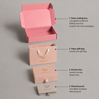 Boîte à tiroir en carton rose WondefulPack pour emballage de bijoux, 9*9*3cm, rectangulaire, anti-poussière, boîte cadeau élégante, papier de soie, merci
