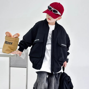 Blouson Bomber Garçon Printemps/Automne 2026 Nouveau Style Taille Moyenne à Grande Fermeture Éclair Polyester Élégant pour Enfants - Product Image 1