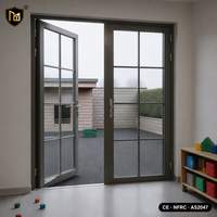 Pintu Prancis Aluminium JUNYAO OEM Kontrol Ventilasi Kustom, Bukaan Lebar, Penutupan Lembut, Perangkat Keras AS2047 CE NFRC untuk Bangunan Sekolah