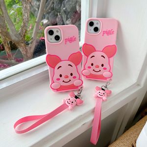 Funda de teléfono de silicona líquida original para chicas, diseño de cerdito rosa, suave, para realme <span class=keywords><strong>5</strong></span> pro con cadena - Product Image 3