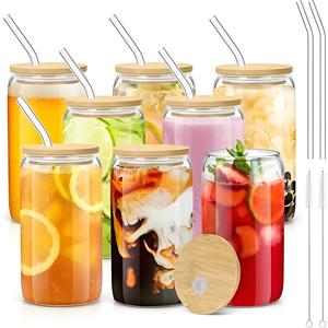 Pot en verre borosilicate à paroi simple de forme personnalisable de 16 oz <span class=keywords><strong>et</strong></span> 20 oz avec couvercle en bambou <span class=keywords><strong>et</strong></span> paille, <span class=keywords><strong>tasse</strong></span> à café - Product Image 2