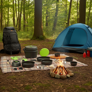 Juego de utensilios de cocina de aluminio de 16 piezas con revestimiento antiadherente para acampar, hacer senderismo, kit de estufa para exteriores, olla, sartén, hervidor, tazones, tabla de cortar - Product Image 2