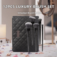 Ensemble de 12 pinceaux de maquillage professionnels de luxe, haute qualité, avec logo personnalisé, pour poudre, fard à paupières, gloss, correcteur et baume à lèvres, format voyage