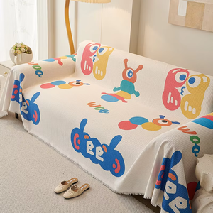 Copridivano Universale con Design a Bruco di Bruco Colorato, Antipolvere, Elastico, Traspirante, Moderno in Poliestere/Cotone - Product Image 1