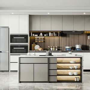 Armoires de cuisine classiques en bois massif avec tiroirs à épices et îlot de cuisine, meubles de cuisine élégants - Product Image 1