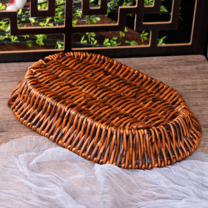Oval Woven Imitation Rattan <b>Basket</b> With Handle For Fruit Snack Bread <b>Storage</b> Shandong Made - Product Image 2