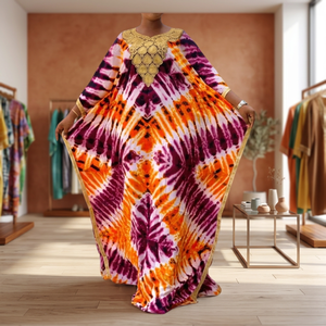 Nouveau Style mode femmes indiennes caftan été coton rayonne robe ample à manches longues imprimé grande écharpe dentelle décoration taille libre - Product Image 2