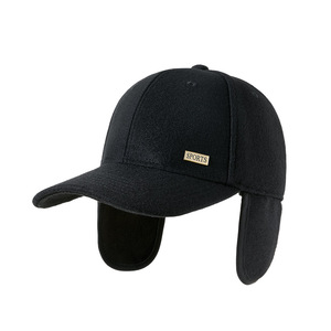 Winter <b>Warm</b> Baseball Cap With Ear Flaps Black Solid Color Windproof Keep <b>Warm</b> Outdoor Sports <b>Hat</b> For Men Adults - Product Image 1