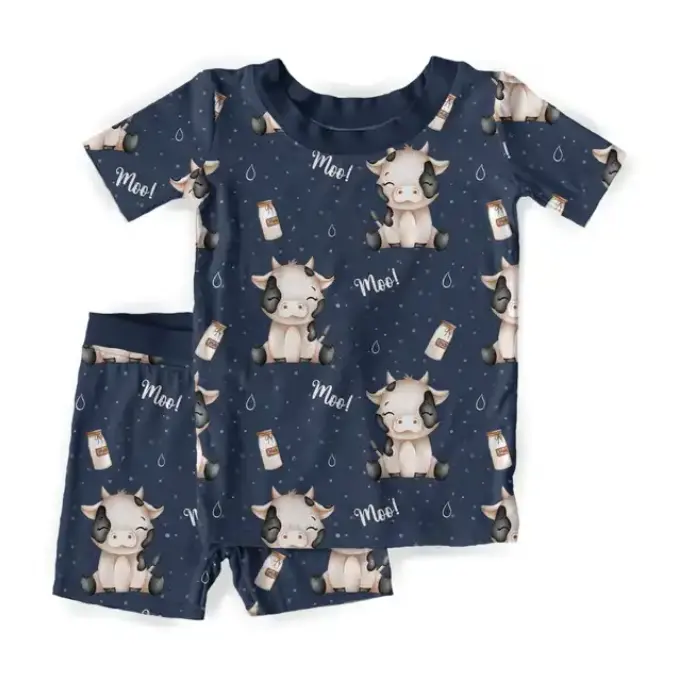 Custom Short Sleeve T Shirt and Shorts Two Piece Pajama Set Bamboo Kids