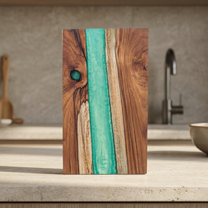 Tabla de servir de resina y madera con caja de exhibición premium – Bandeja decorativa hecha a mano para el hogar y regalos - Product Image 3