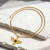 Collier pendentif mode superposé en acier inoxydable plaqué or 18 carats, motif aile d'ange et aigle, style vintage français