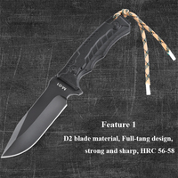 TLM01 Couteau à lame fixe Full Tang D2 de couleur sable noir avec pierre à aiguiser diamant Kydex et couteaux de survie de camping Flintstone