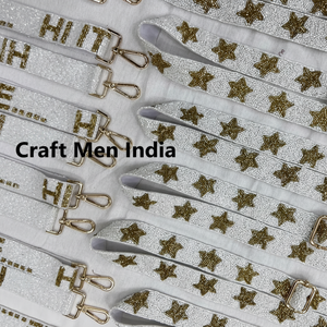 Latest STAR Design Craft Men India Customized Beaded Purse Strap with Auto Lock Buckle for <b>Women</b> White <b>Gold</b> Seed Beads - Product Image 1