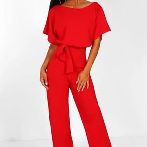 Elegante Mono de Verano para Mujer con Rayas, Volantes, Pantalones Anchos de Crepé, Manga Corta Recta, Estilo Romántico para Vacaciones, con Cinturón - Product Image 3