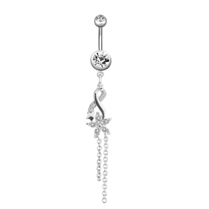 Haute qualité en acier inoxydable Double chaîne fleur ventre anneau <span class=keywords><strong>Sexy</strong></span> femmes nombril <span class=keywords><strong>Piercing</strong></span> griffe réglage Zircon mariage fiançailles - Product Image 5