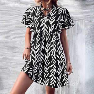 Vestido de Mujer con Cuello en V, Estampado, Cintura Alta, Elegante, Ajustado, Casual, para el Día a Día, Citas, Fiestas y Actividades al Aire Libre - Product Image 4