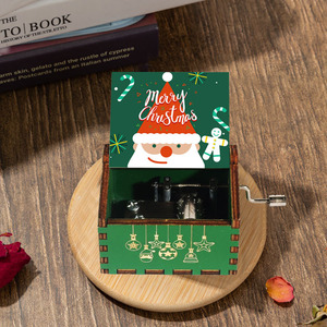 13 Designs Merry Christmas Hand Crank Wooden Music Box Creative Engraved Laser Father Christmas Music Box Handmade Decoration