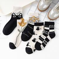 Nouvelles chaussettes mi-mollet en mélange de laine respirantes pour femme, tricotées, imprimé noir et blanc, corps transparent, décontractées, chaudes, pour le quotidien