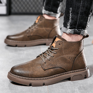 Martin <b>Boots</b> Men Cowhide Mid Top Lace Up Ankle <b>Boots</b> Soft Sole Work <b>Boots</b> Autumn <b>Spring</b> All Season Leather <b>Boots</b> - Product Image 1