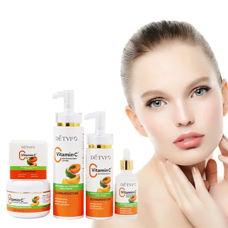 Organic 100% Vc Whitening Brightening Vitamin C Facial Skin Care 5 Pieces Set