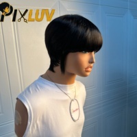 Perruque Courte Pixie Naturelle Brésilienne 180% Densité Cheveux Humains Raides Coupe Pixie Noire Pré-épilée pour Femmes Vente en Gros