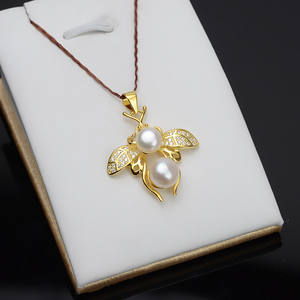 Collier pendentif en argent S925 avec 2 grandes perles en forme d'abeille, plusieurs pendentifs en perles, accessoire de bijouterie DIY, style creux incrusté de perles, pour sac - Product Image 3