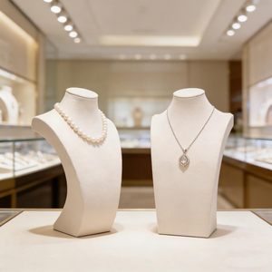Présentoir de bijoux en forme de mannequin sur mesure, vente en gros directe usine, buste de présentation de colliers en microfibre pour comptoir de magasin - Product Image 1