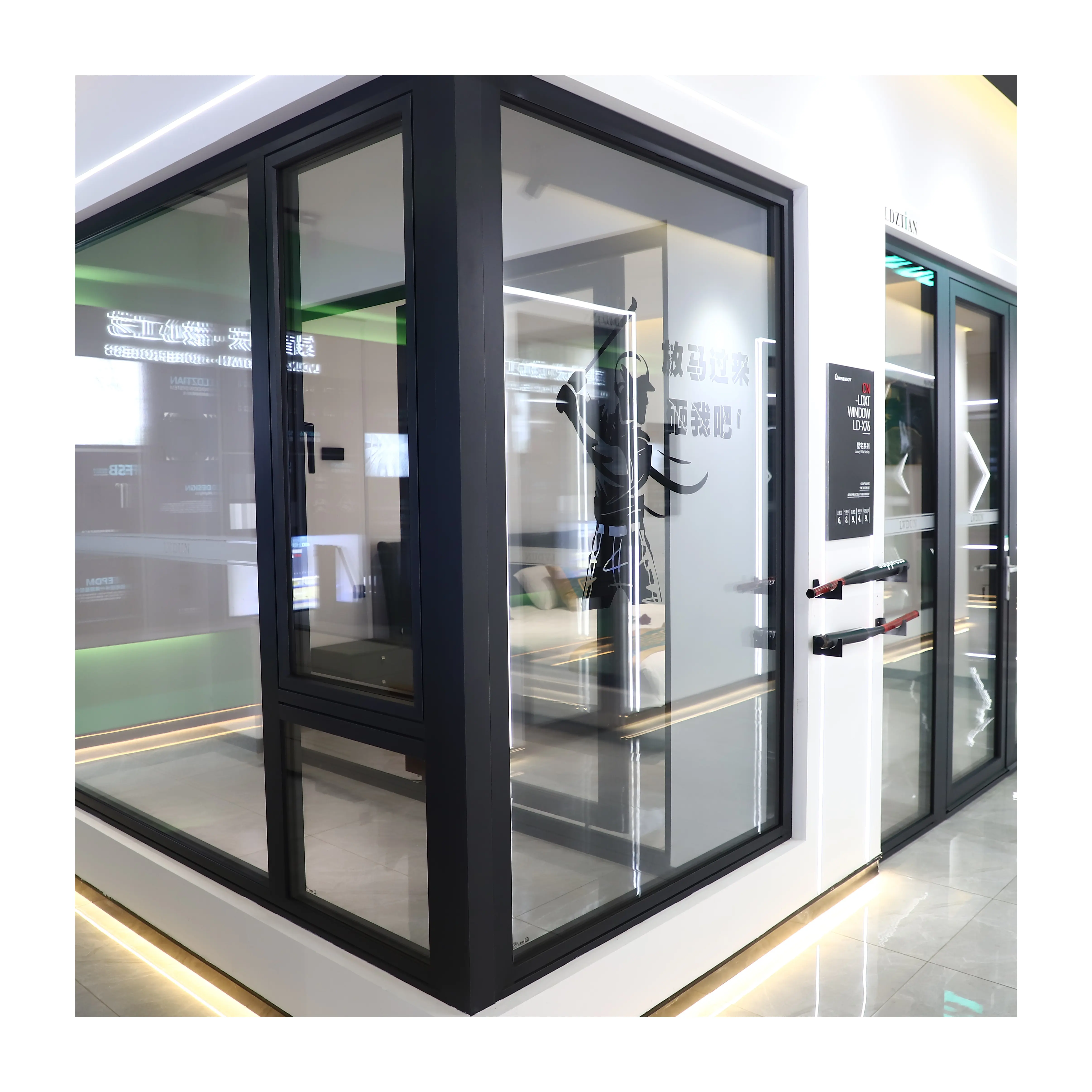 Porta giratória externa de vidro temperado duplo com dobradiças para escritório, porta à prova de som com economia de energia