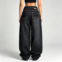 Jean large noir taille basse pour femme grande taille, non extensible, poids moyen, coupe droite, en denim long