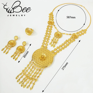 Wholesale Artificial 24K Gold <b>Arabic</b> Bridal Jewelry Set Inspired Exotic India Necklace Earrings Wedding Jewelry For Women - Product Image 6