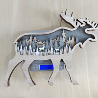 Pendentif ours brun et cerf de paysage miniature de maison créative en bois de Noël