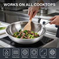 Wok en acier inoxydable 18/10 triple épaisseur, sans revêtement, non toxique, avec couvercle et poignées latérales, compatible induction, pour cuisson et sauté, large et profond