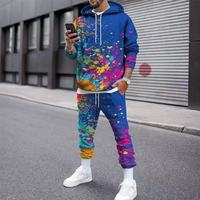 Setelan Hoodie dan Celana Olahraga Kasual Pria Ukuran Besar 100% Poliester Bernapas dengan Cetakan Digital 3D Gradasi, Cocok untuk Hadiah