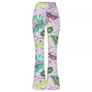 Womens Mardi Gras Bell Bottoms Lila Grün Gelb High Waist Flare Pants - Product Image 2