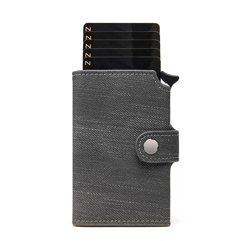 Custom Coin Wallet Aluminum Metal Rfid Credit Card Clip Pu Leather Auto Pop-Up Card Holders
