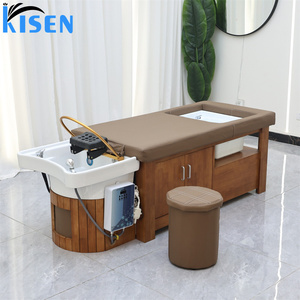 KISEN Spa de coiffure en bois avec lit de lavage, bain de pieds et bac à shampoing avec armoire de rangement - Product Image 3