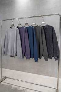 Yingling Custom 380g Thick Cotton Extended Neck Sweatshirt Heavyweight Acid Washed Blank Drop Shoulder Crewneck <b>Sweater</b> for Men - Product Image 6