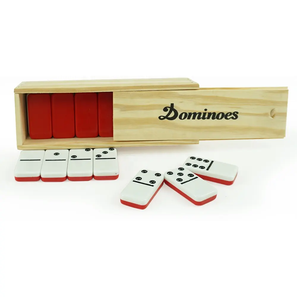 Desain Baru Dua Nada Warna Merah Jenis Domino Dobel Enam Set 28 Domino dengan Angka Ubin Domino-Game Dalam Kasus Kayu Normal