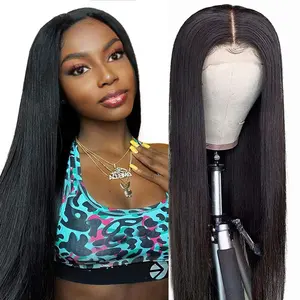 South Korea Best Sites To Buy Human Hair Wigs Online Super Fine 4By4 Closure Hd Lace Wig Black Long Wig With Bangs