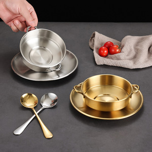 Juego de platos y cuencos estilo coreano con asa y cuchara, color oro/plata, vajilla multiusos, cuenco <span class=keywords><strong>doble</strong></span> para arena, hielo, azúcar y agua. - Product Image 1