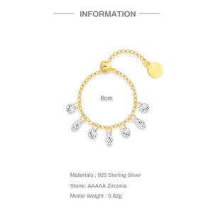 Anillo de Cadena de Oro, Plata de Ley 925, Minimalista, para Uso Diario, con Circonita Cúbica 5A, Ajustable, para Mujer - Product Image 6