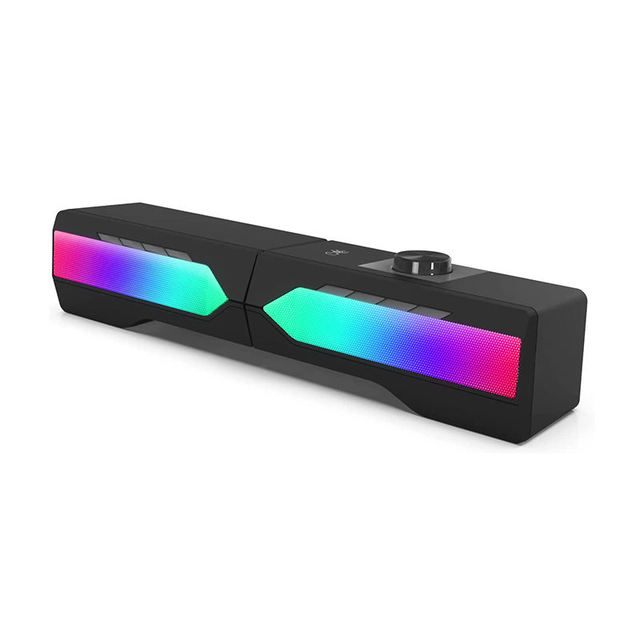 2024 Popular Stereo Surround Sound 2 in 1 Desktop Soundbar Wired with RGB LED Light Game Speaker