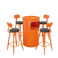 Tables et chaises de rangement pour fûts de gazole en fer industriel moderne pour restaurants et bars de loisirs, plateforme haute en extérieur