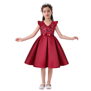 Vestido de fiesta rosa para niñas, vestido de princesa sin mangas con lazo, vestido midi con lentejuelas florales para cumpleaños, banquete de boda - Product Image 4