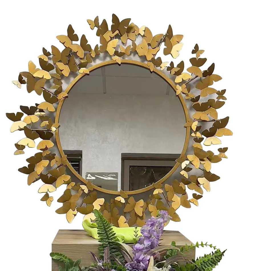 2022 Butterfly Iron Decorative Wall Mounted Hanging Mirror Sculpture Metal Glass Modern Art Gifts Home Decor Wall Mirror