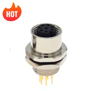M12 Flange Socket Connector A Coding 8 pins PCB Waterproof Female Panel Mount Connector