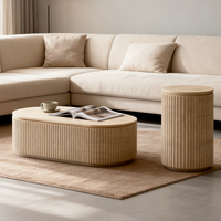Table basse moderne en travertin beige à design cannelé, durable, pour salon – Vente en gros