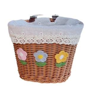 Cesto anteriore per bicicletta in plastica lavabile antipioggia per bambini con Design in Rattan e accessorio di rivestimento - Product Image 4